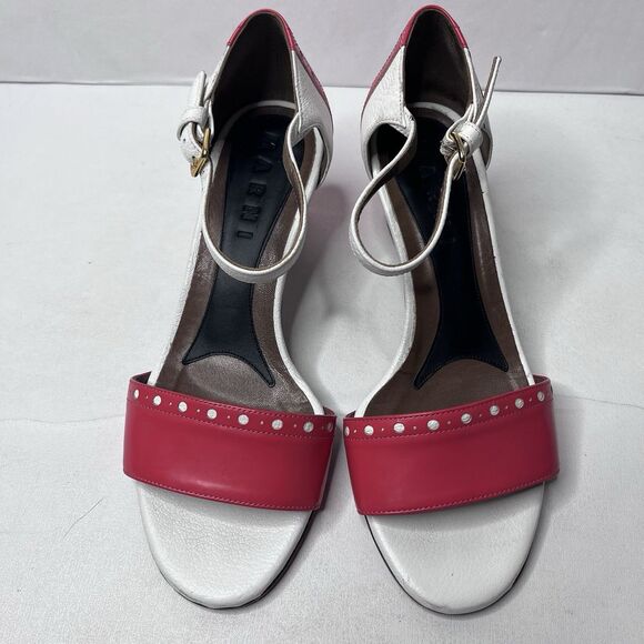Marni Red White Leather Ankle Strap Open Toe Block Heels Womens Size 36/5.5 - Picture 3 of 11